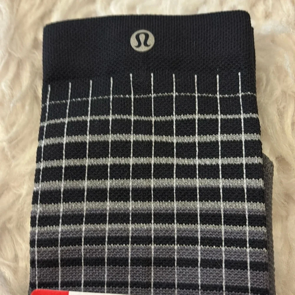 Lululemon Women Power Stride Crew Socks*Reflective, Black/Traverse Grey/White, L